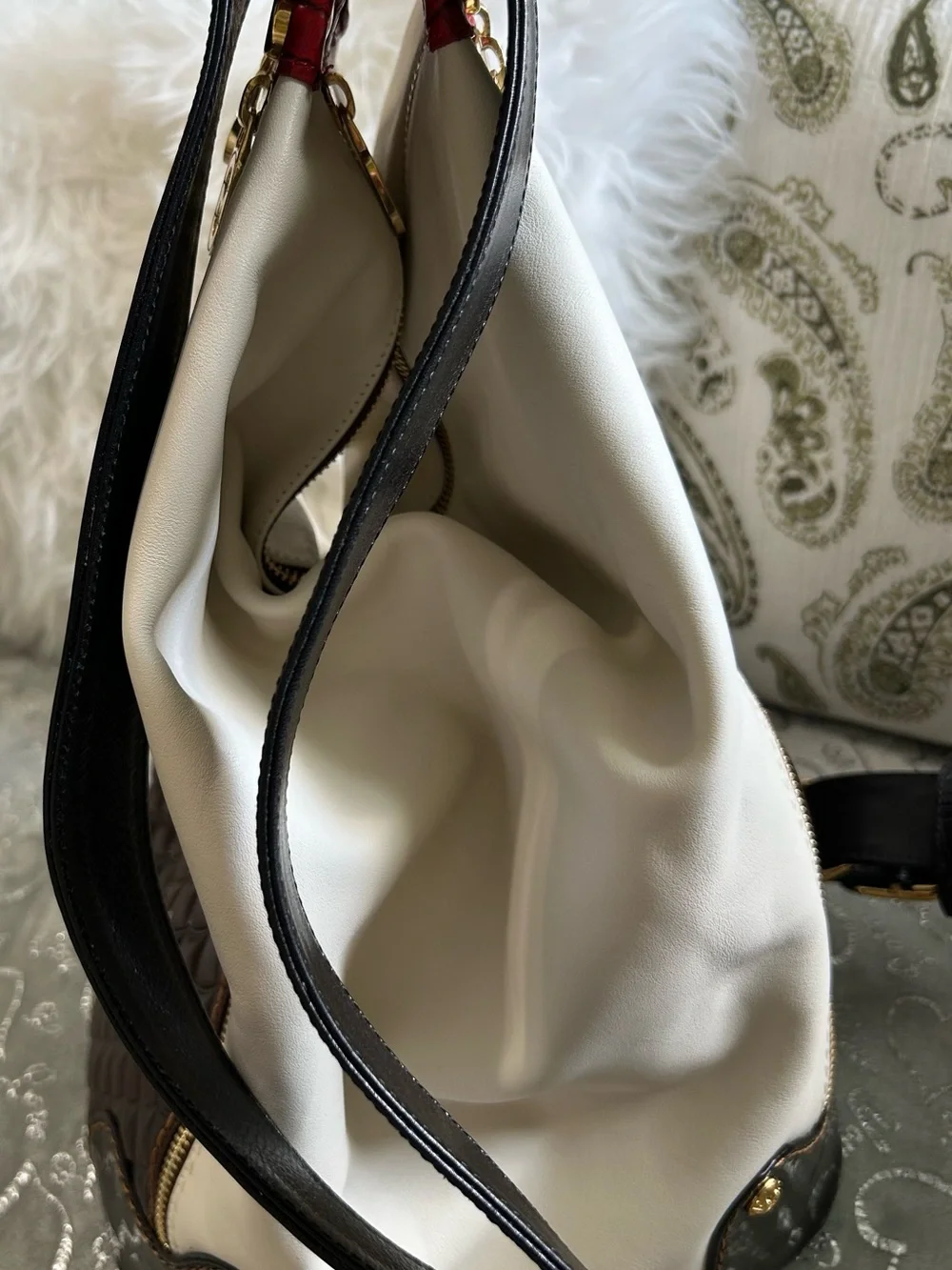 NWT Marino Orlandi Two-Tone White & Brown Leather Backpack with Red Accent